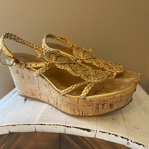 Kate Spade ♠️ Gold Braided Cork Wedges - Picture 2 of 10